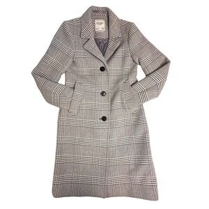 The A&F Dad Coat Plaid Wool Blend Overcoat Women's Size XXSP Gray Classic